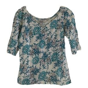Max Mara - NewPenny Blue And White Floral 3/4 Sleeve Fitted Top